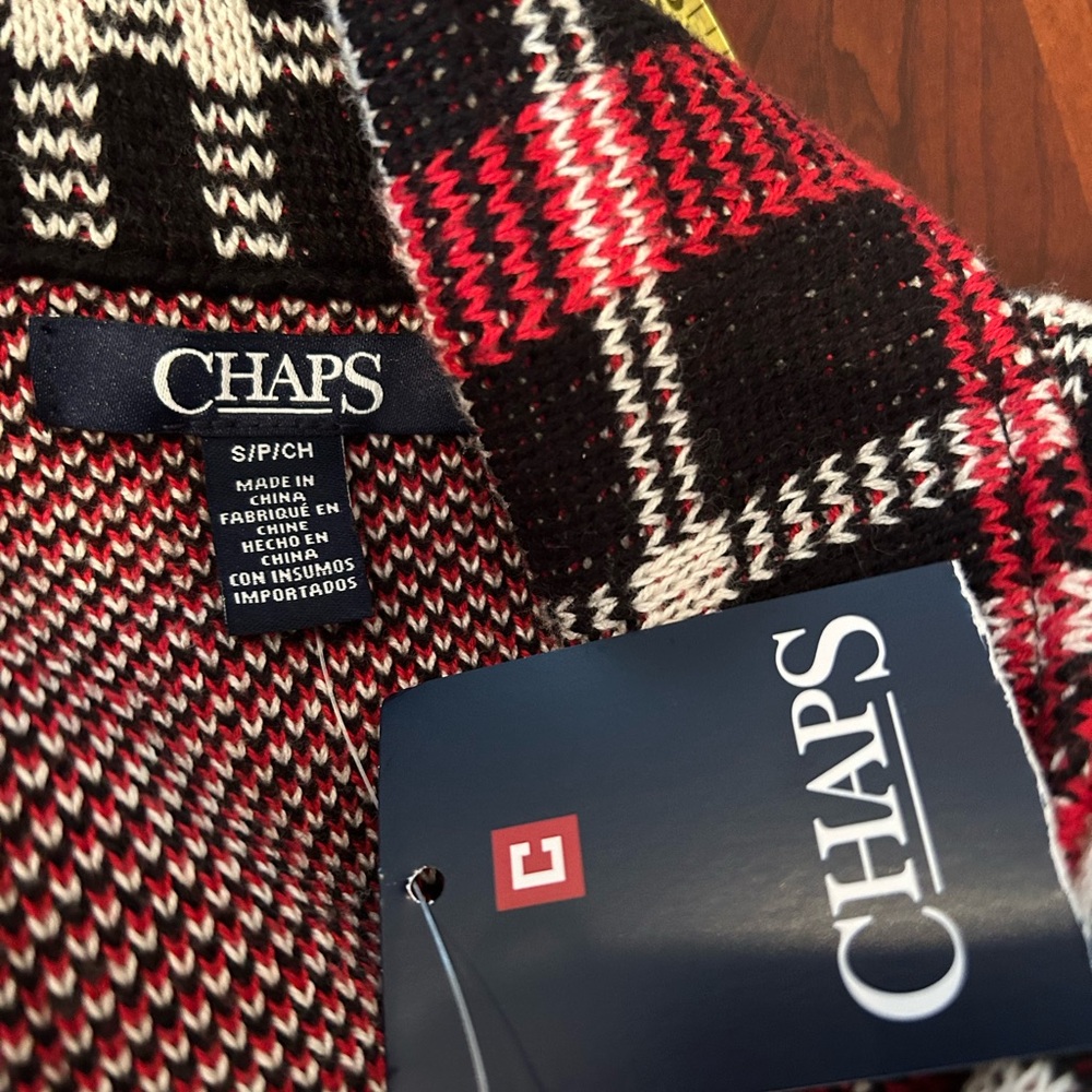 NWT Chaps 100% Cotton Red and Black Plaid Vest with Zipper - Picture 2 of 10